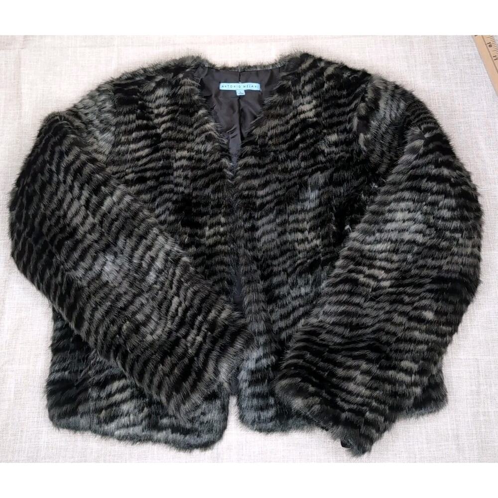 Antonio Melanie Gray Faux Fur Short Coat Fuzzy Fluffy Lined Size Large